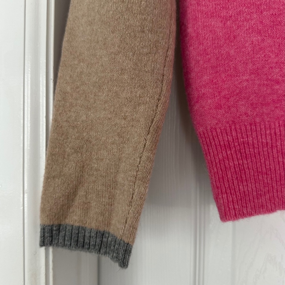 Label + Thread Wool Cashmere V-neck Colorblock Sweater Tan Pink Size‎ Small - Picture 10 of 13